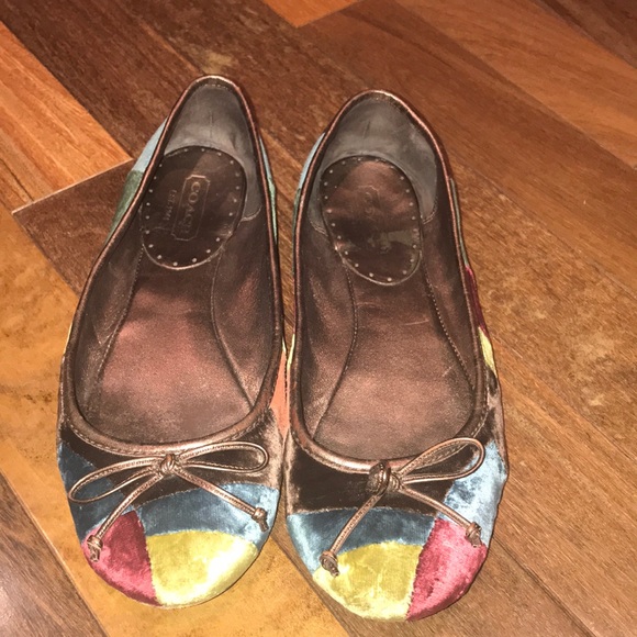 Coach Size 9 1/2 Patchwork Velvet Flats - Picture 1 of 6